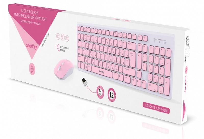 картинка Комплект беспроводной (клавиатура + мышь) SmartBuy One 250288AG, 800-1600 dpi, USB, белый/розовый, SBC-250288AG-WP от магазина Альфанит в Кунгуре