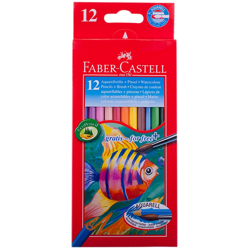 картинка Карандаши цветные акварельные, 12 цв, с кистью, "Рыбки", Faber-Castell, 114413 от магазина Альфанит в Кунгуре