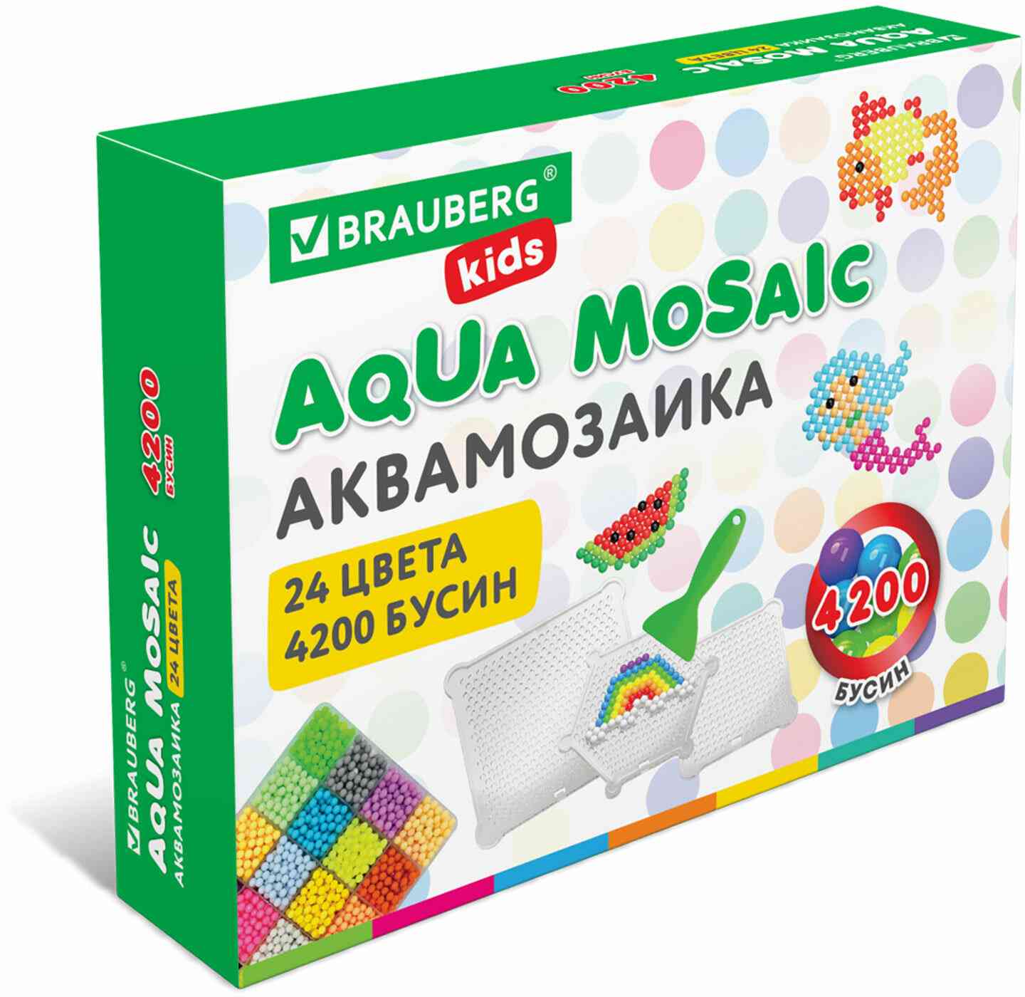 картинка Аквамозаика, 24 цвета, 4200 бусин, с трафаретами и инструментами, BRAUBERG, 664916 от магазина Альфанит в Кунгуре