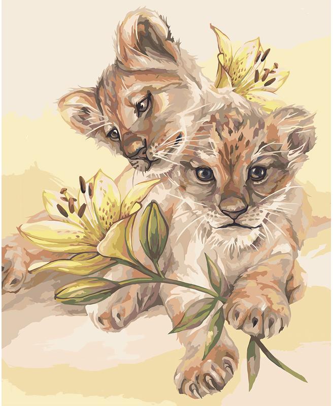 картинка Картина по номерам, 40*50 см, на подрамнике, "Милые львята", Три совы, КХ_44199 от магазина Альфанит в Кунгуре