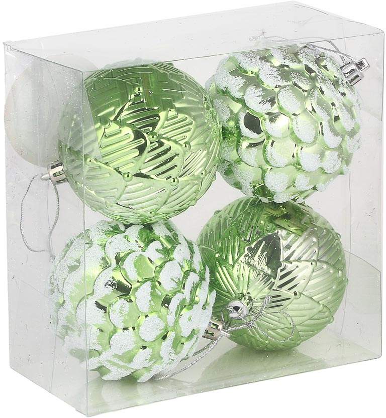 картинка Набор шаров, 4 шт, 8 см, пластик, мятный, рельефные, СНОУ БУМ, 373-351 от магазина Альфанит в Кунгуре