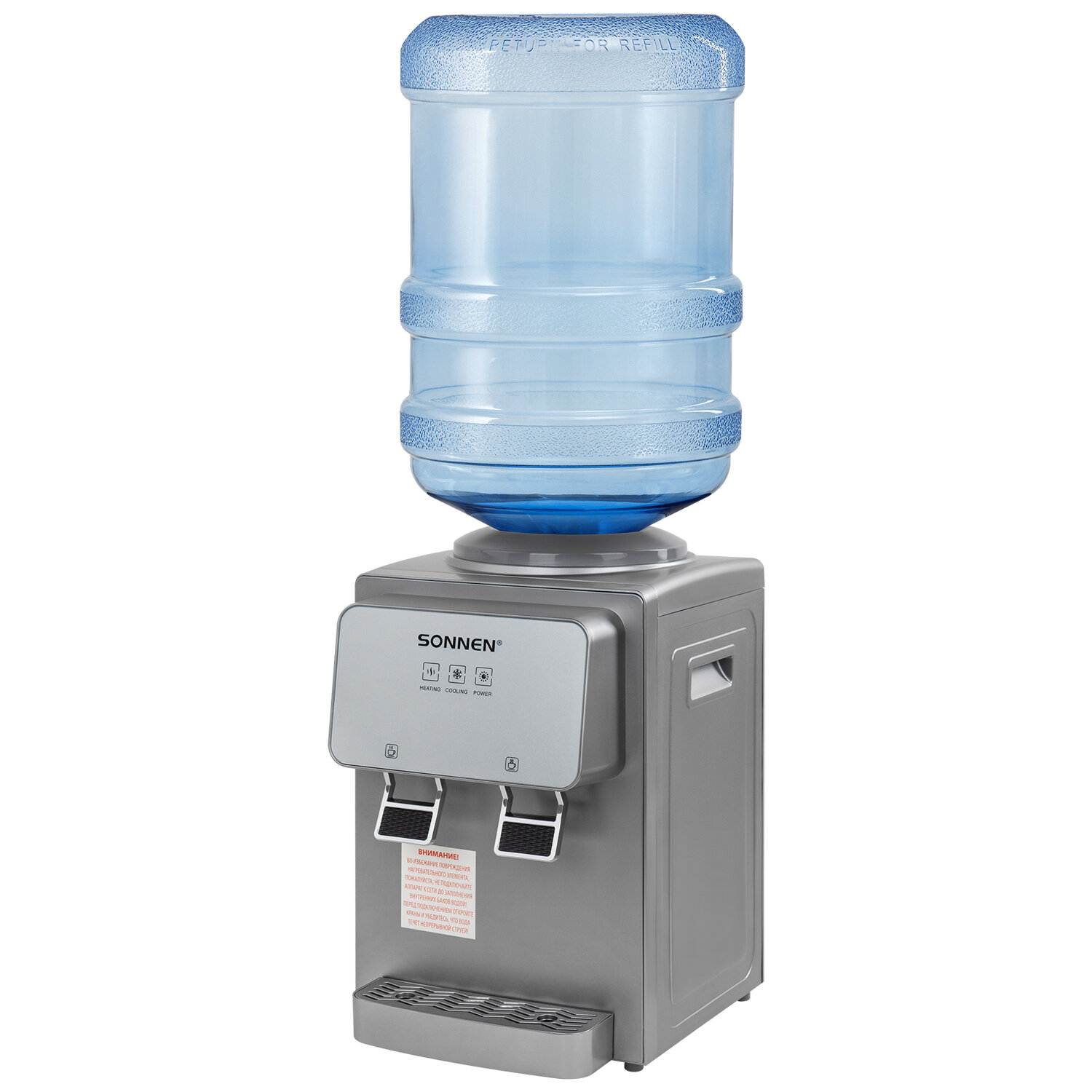 картинка Кулер для воды, настольный, 2 крана, серебристый, нагрев/охлаждение электронное, SONNEN TSE-02GP от магазина Альфанит в Кунгуре