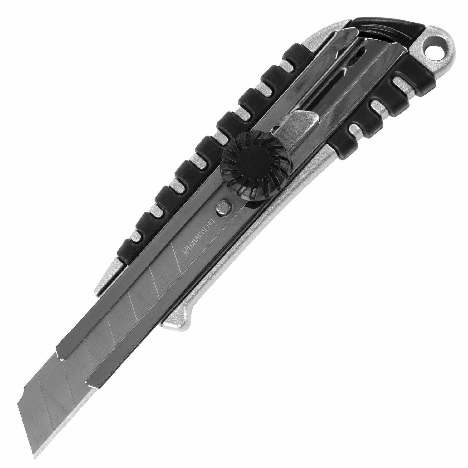 картинка Нож канцелярский 18 мм, резиновые вставки, "Metallic", BRAUBERG, 237159 от магазина Альфанит в Кунгуре