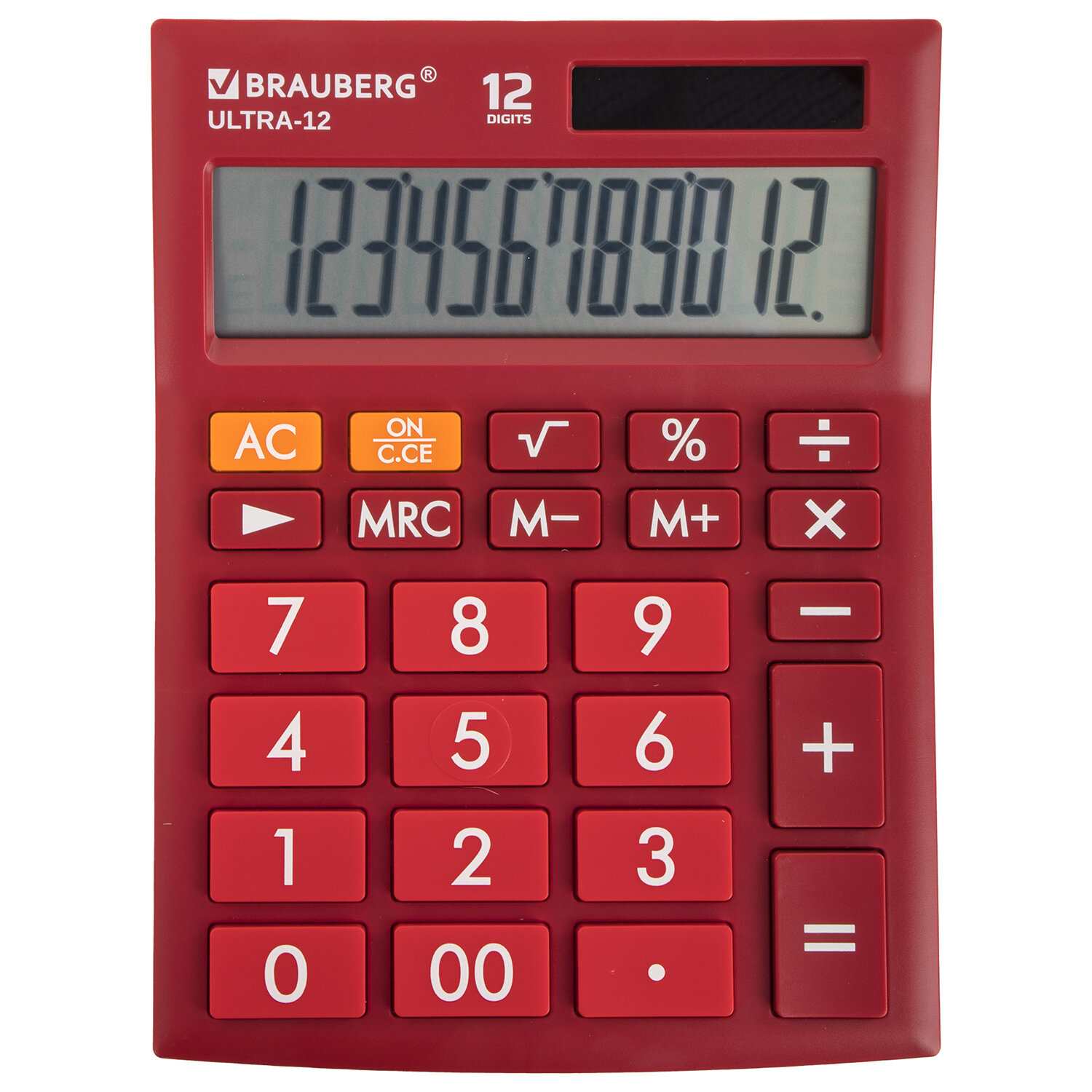 картинка Калькулятор настольный, 12 разрядов, 19,2*14,3 см, двойное питание, бордовый, "COLOR-12-WR", BRAUBERG, 250494 от магазина Альфанит в Кунгуре