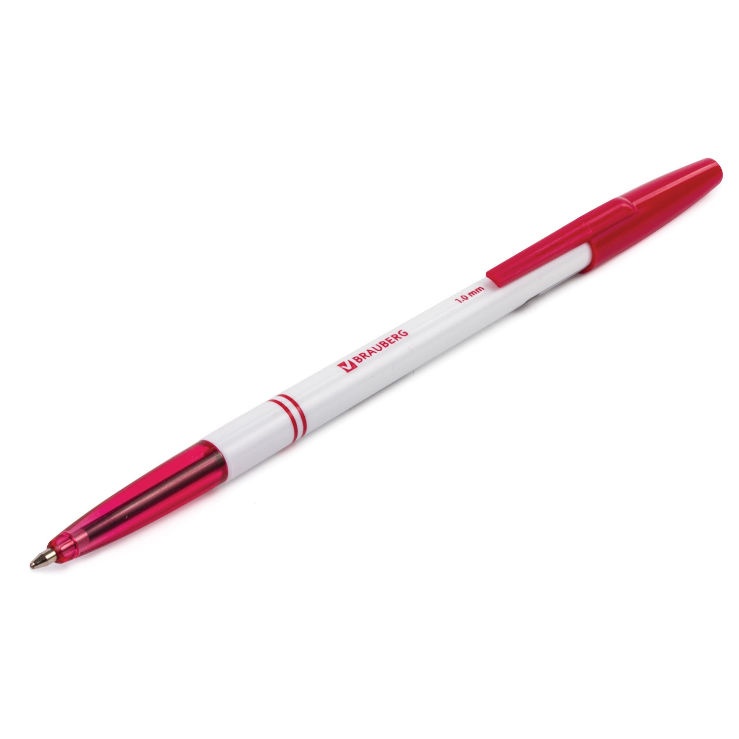 картинка Ручка шариковая, 1,0 мм, красная, корп. белый, "Офисная", BRAUBERG, 140892 от магазина Альфанит в Кунгуре