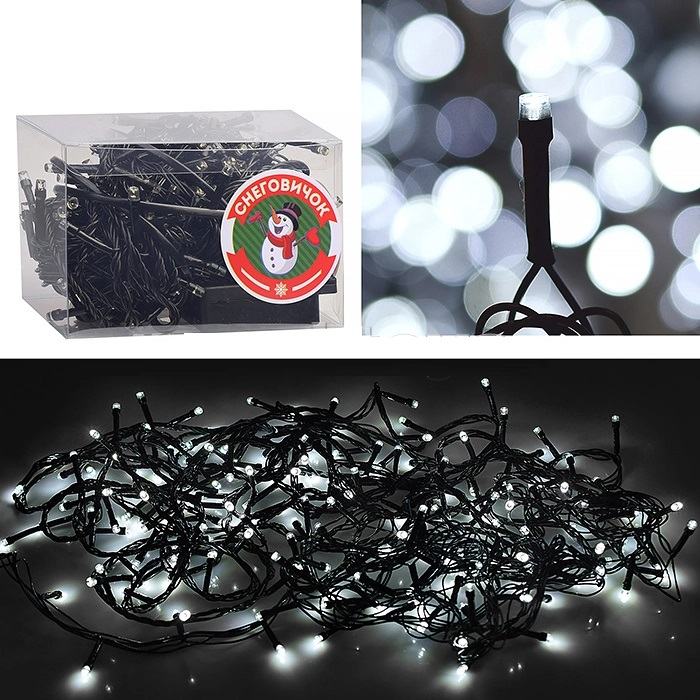 картинка Гирлянда нить, 10 м, 8 режимов, белый, 200LED, Снеговичок, S0478 от магазина Альфанит в Кунгуре
