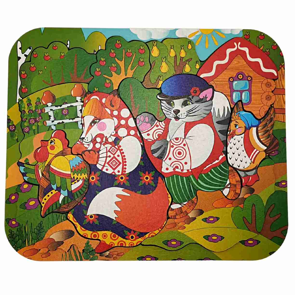 картинка Пазл деревянный 12 эл., "Кот, Петух  и Лиса", Нескучные игры, 8304 от магазина Альфанит в Кунгуре