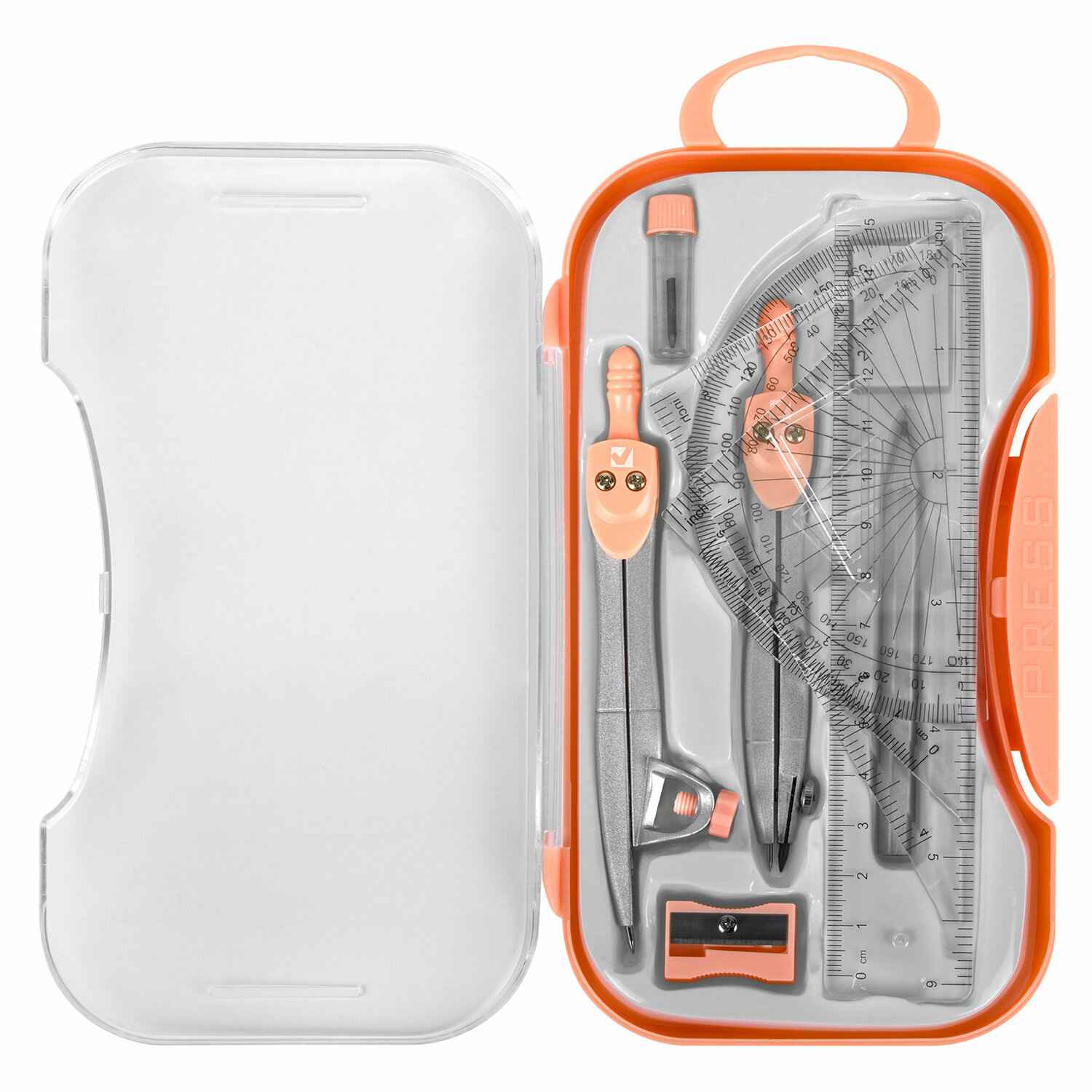картинка Готовальня 11 предметов, персиковый, пластиковый футляр, "School Kit", BRAUBERG, 210717 от магазина Альфанит в Кунгуре