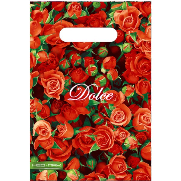 картинка Пакет, 20*30 см, 30 мкм, вырубная ручка, полиэтилен, "Мелкие красные розы", MILAND, НФ-00000788 от магазина Альфанит в Кунгуре