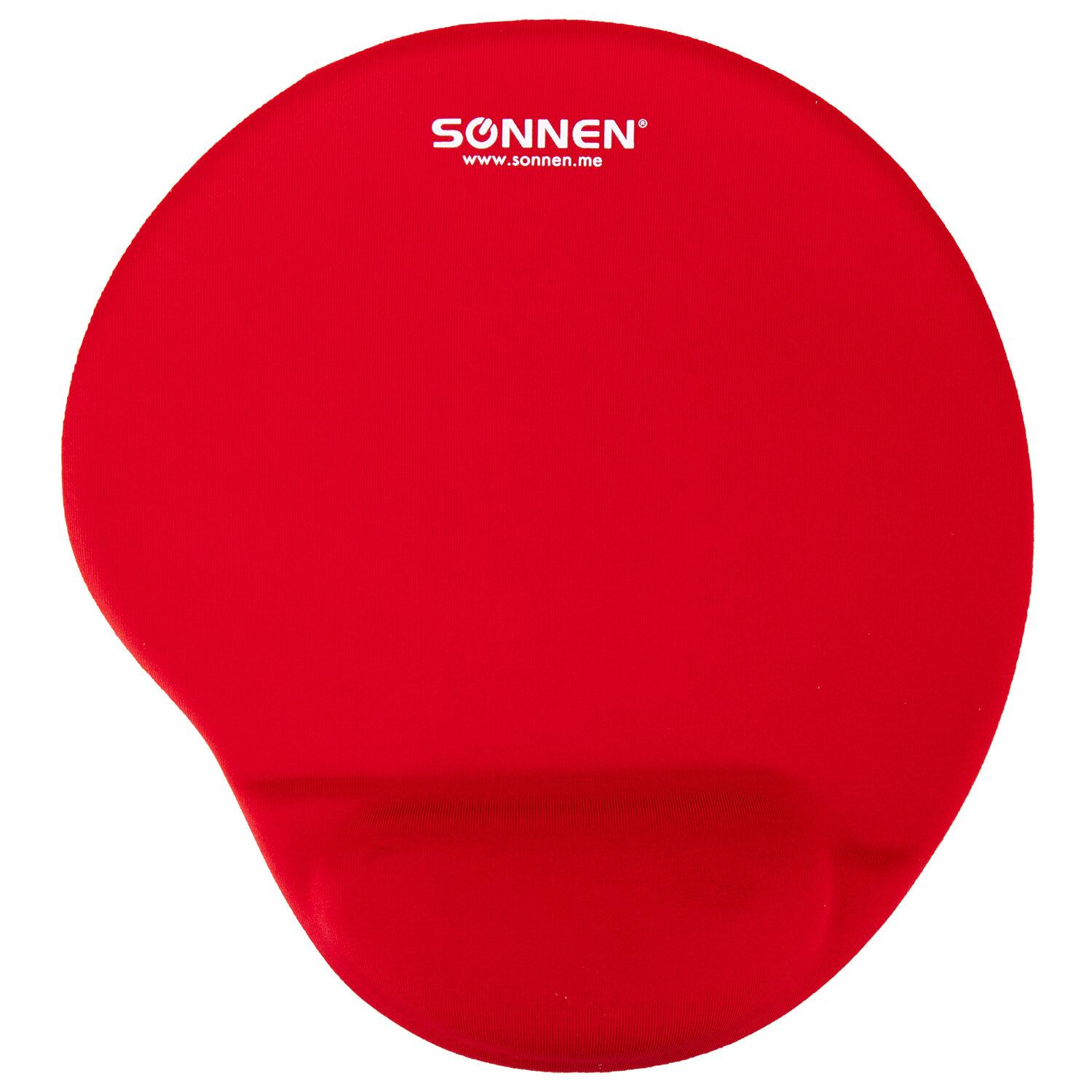 картинка Коврик для мыши SONNEN, 250*220*20 мм, ткань/полиуретан, красный, с подушкой под запястье, 513301 от магазина Альфанит в Кунгуре