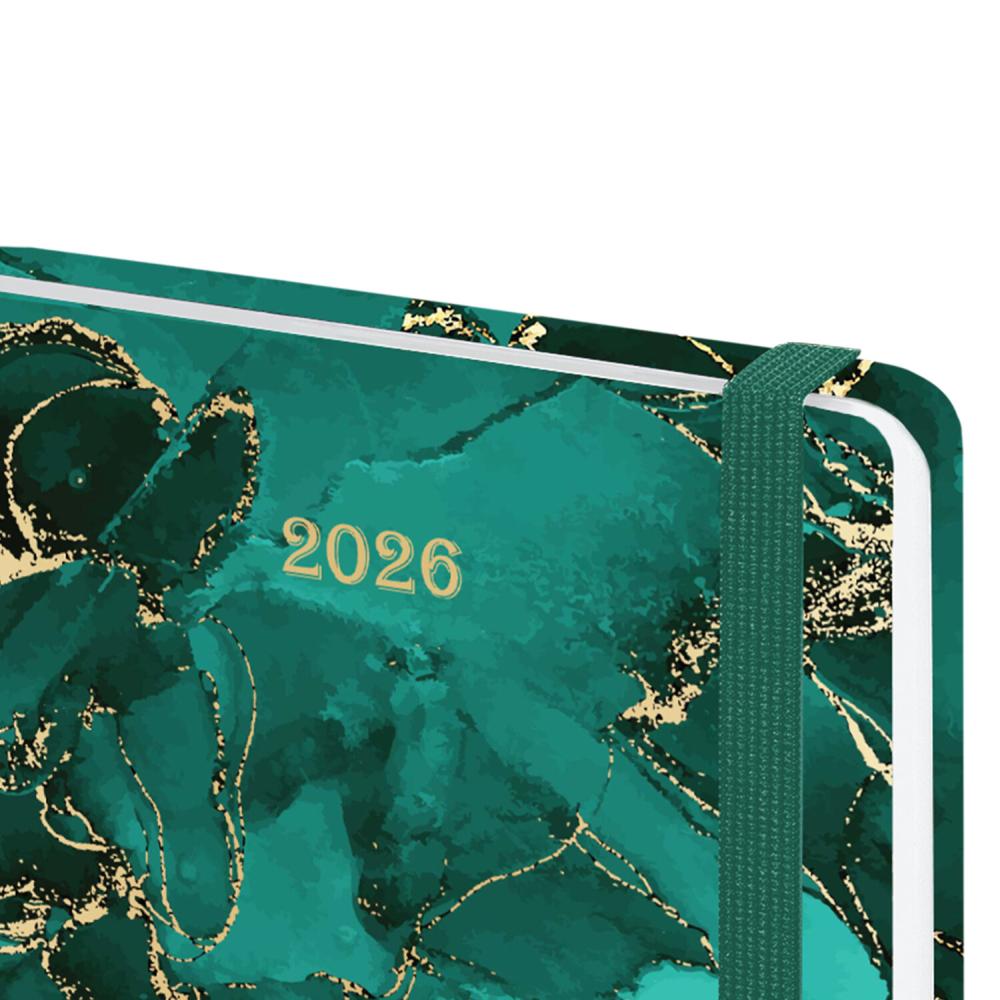 картинка Ежедневник датированный 2026 г, А5, 168 л, зеленый, резинка, "Мрамор", BRAUBERG, 117340 от магазина Альфанит в Кунгуре