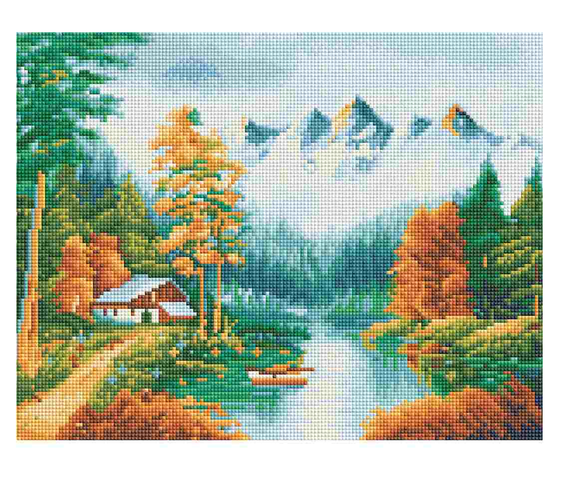 картинка Алмазная картина, 30*40 см, на подрамнике, полная выкладка, "Осень в горах", Три совы, АМ3040_47526 от магазина Альфанит в Кунгуре