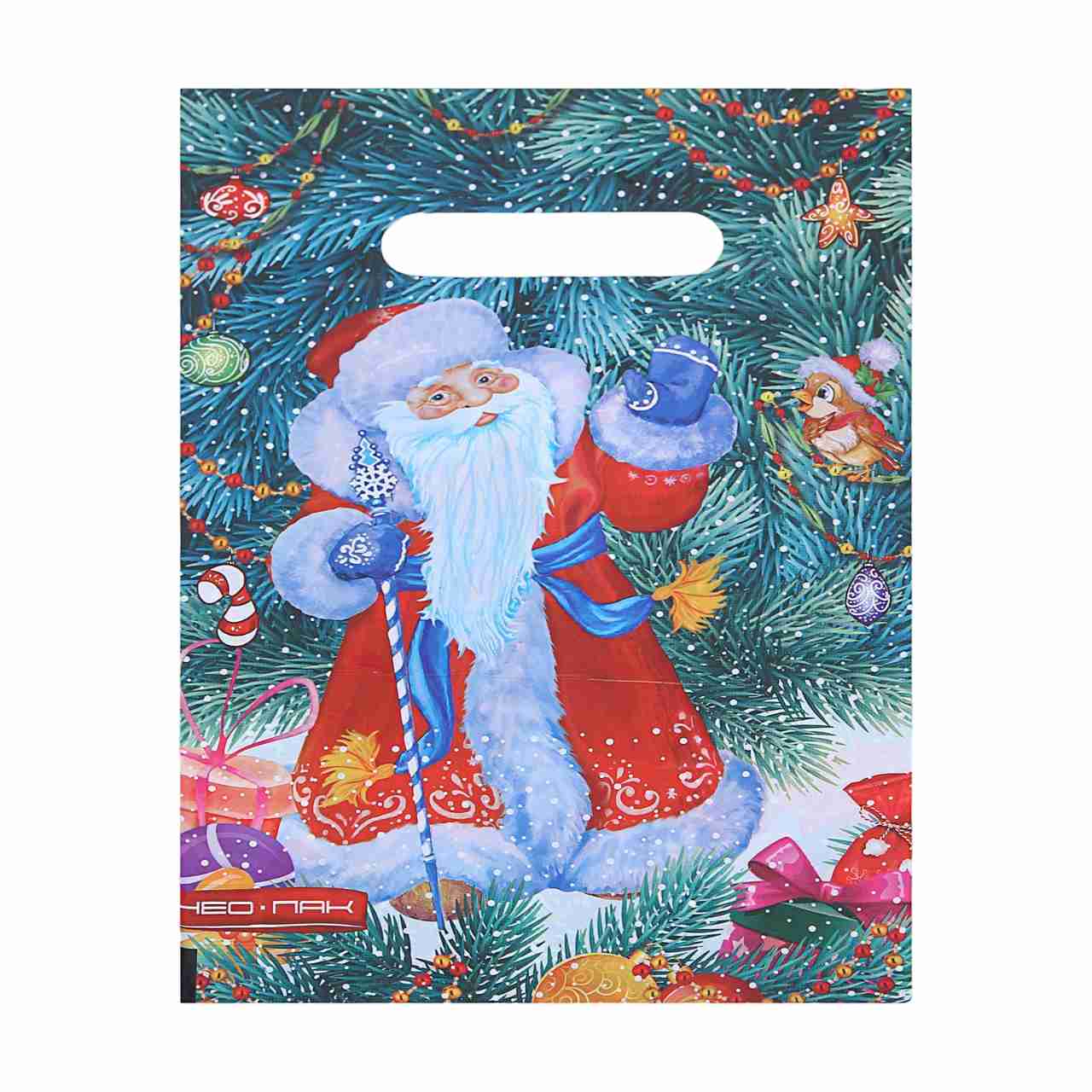 картинка Пакет подарочный новогодний, 20*30 см, 30 мкм, вырубная ручка, полиэтилен, "Дед Мороз", 5297807 от магазина Альфанит в Кунгуре