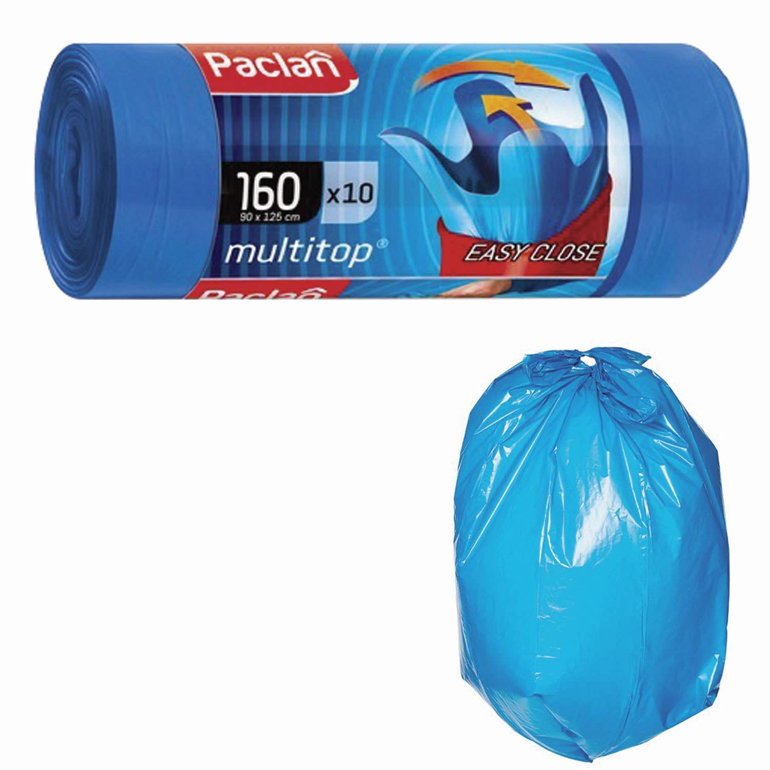 картинка Мешки для мусора, 160 л, 10 шт, 90*125 см, 30 мкм, синие, с ушками, "Multitop", Paclan, 134442 от магазина Альфанит в Кунгуре