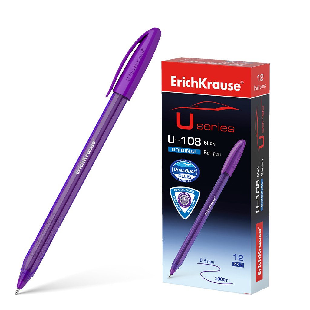 картинка Ручка шариковая, 1,0 мм, фиолетовая, "U-108 Original Stick Ultra Glide Technology", Erich Krause, 53740 от магазина Альфанит в Кунгуре