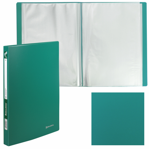 картинка Папка 40 файлов, А4, 0,6 мм, зеленый, "Office", BRAUBERG, 222633 от магазина Альфанит в Кунгуре