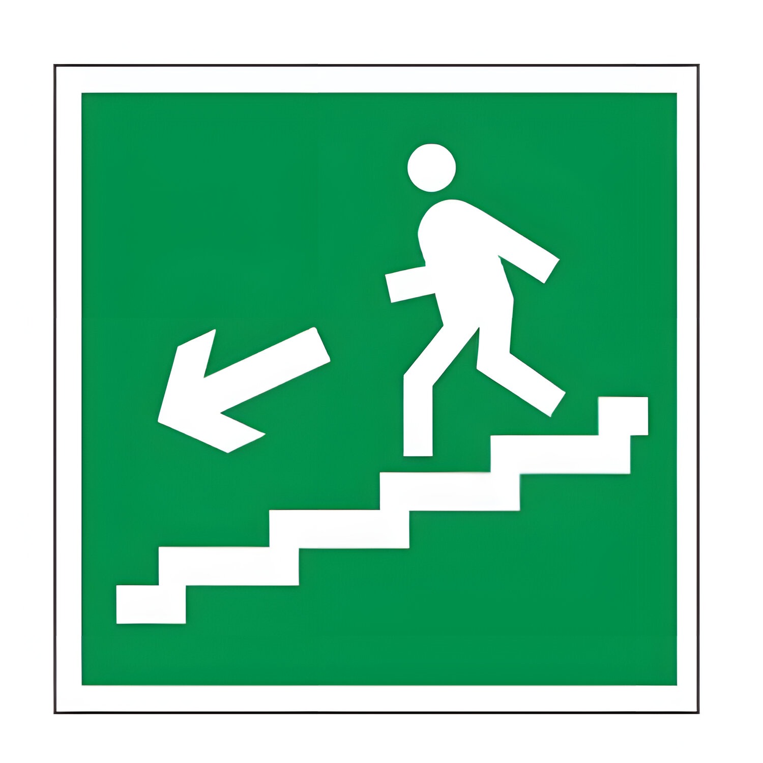 картинка Знак, 20*20 см, самоклеящийся, "Направление к эвакуационному выходу по лестнице НАЛЕВО вниз", 610019/Е14 от магазина Альфанит в Кунгуре