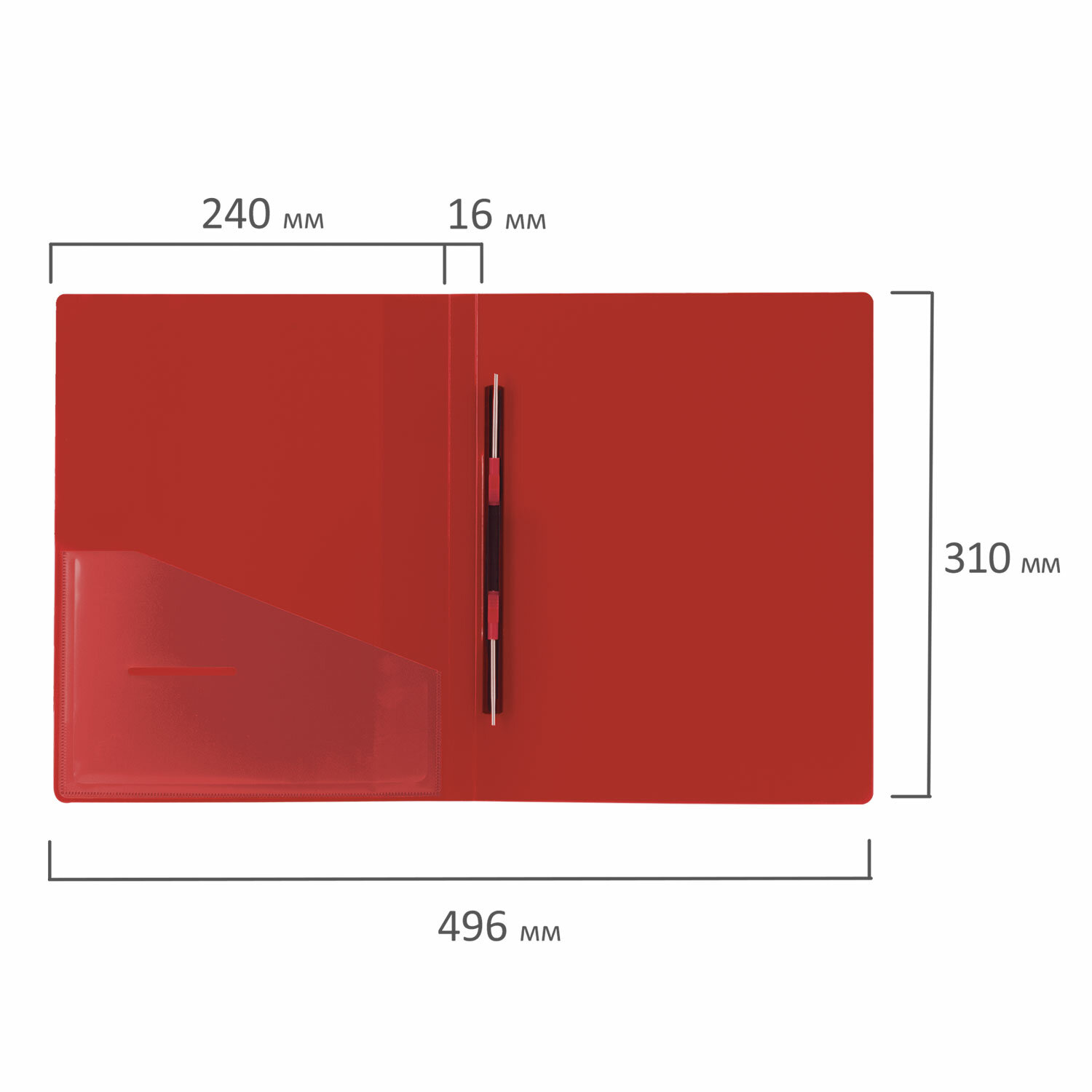 картинка Папка с металлическим скоросшивателем, А4, 0,7 мм, до 100 л, пластик, красный, с карманом, BRAUBERG, от магазина Альфанит в Кунгуре