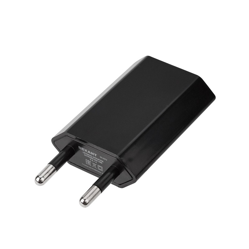картинка Сетевой адаптер 220В USB Rexant 1A, черный, 16-0272 от магазина Альфанит в Кунгуре