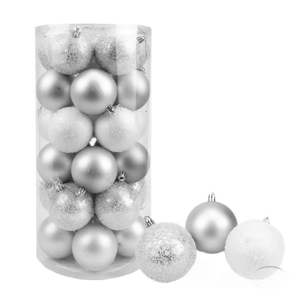 картинка Набор шаров, 30 шт, 7 см, пластик, серебро/белый, Льдинка, EL-448040/7-S от магазина Альфанит в Кунгуре