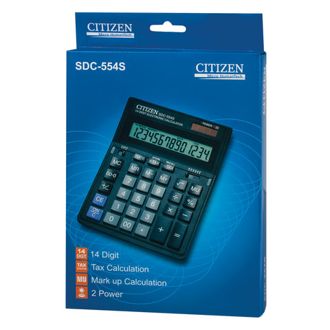 картинка Калькулятор настольный, 14 разрядов, 19,9*15,3 см, CITIZEN, SDC-554S от магазина Альфанит в Кунгуре