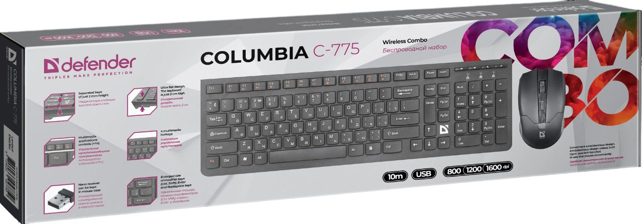 картинка Комплект беспроводной (клавиатура + мышь) Defender Columbia SM-775 RU, черный, 45775 от магазина Альфанит в Кунгуре