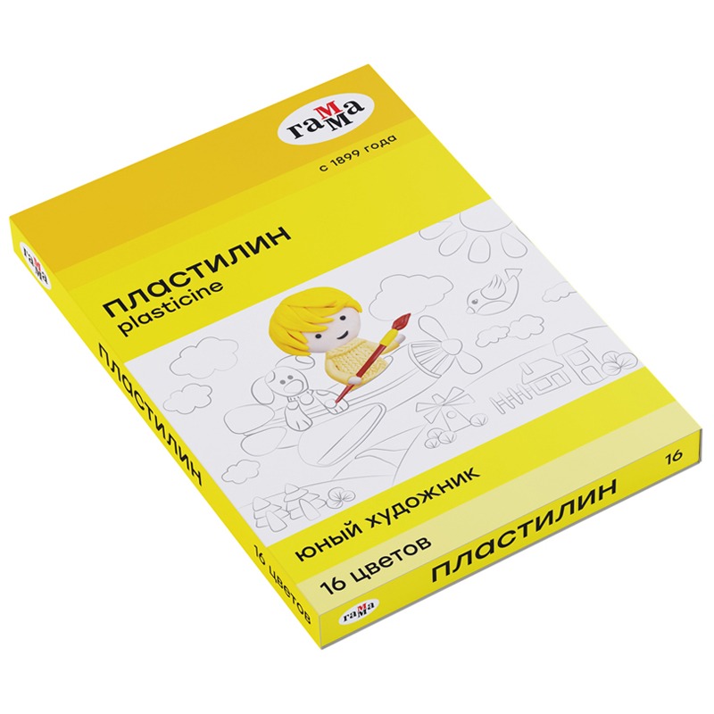 картинка Пластилин, 16 цв, 16 шт, 224 гр, со стеком, "Юный художник", Гамма, 280046 от магазина Альфанит в Кунгуре
