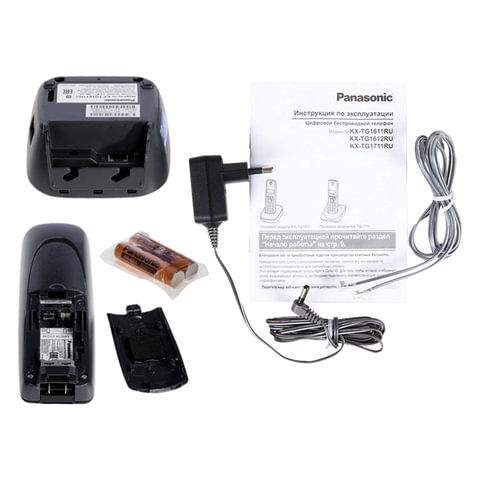 картинка Радиотелефон DECT Panasonic KX-TG1611RUH, черный, ЖК, AOH, Caller ID, справочник на 50 номеров от магазина Альфанит в Кунгуре