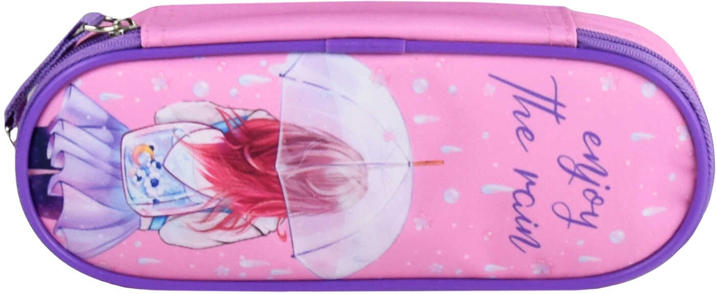 картинка Пенал корпусный, 20,5*7,5*4 см, микрофибра, розовый, печать, "Девушка под зонтом", Феникс+, 61969 от магазина Альфанит в Кунгуре
