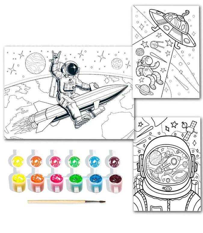 картинка Набор для творчества, А4, краски 6 цв, раскраска 3 шт, кисть, "Космонавты", Луч, 31С 2068-08 от магазина Альфанит в Кунгуре