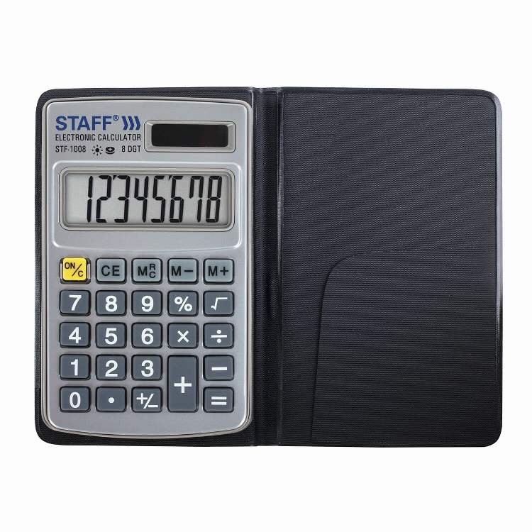 картинка Калькулятор карманный, 8 разрядов, 10,3*6,2 см, двойное питание, черный, "STF-1008", STAFF, 250115 от магазина Альфанит в Кунгуре