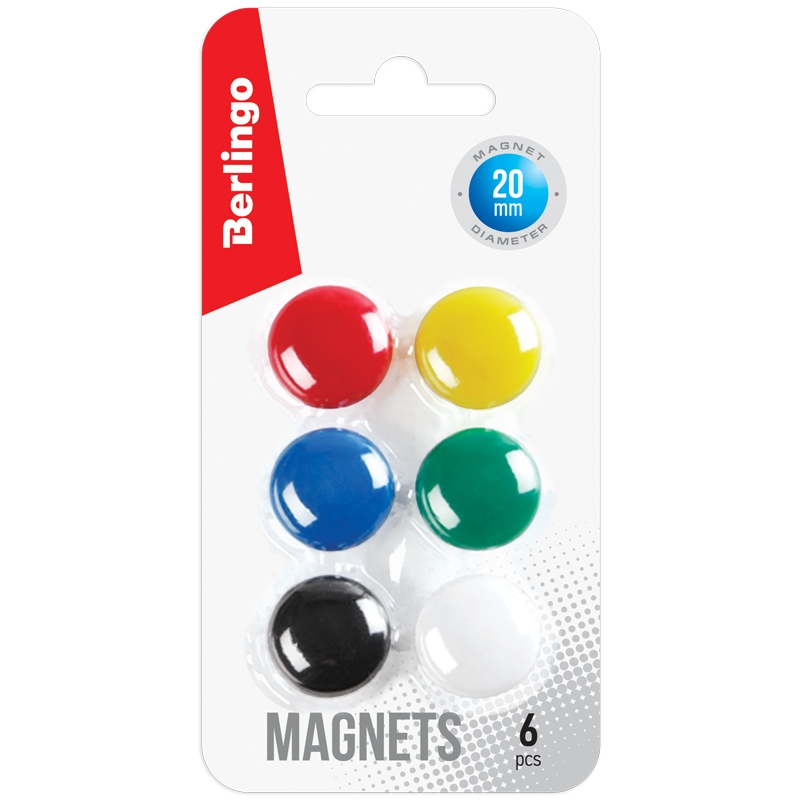 картинка Набор магнитов для доски 6 шт, 6 цв, 20 мм, Berlingo, SMm_02010 от магазина Альфанит в Кунгуре