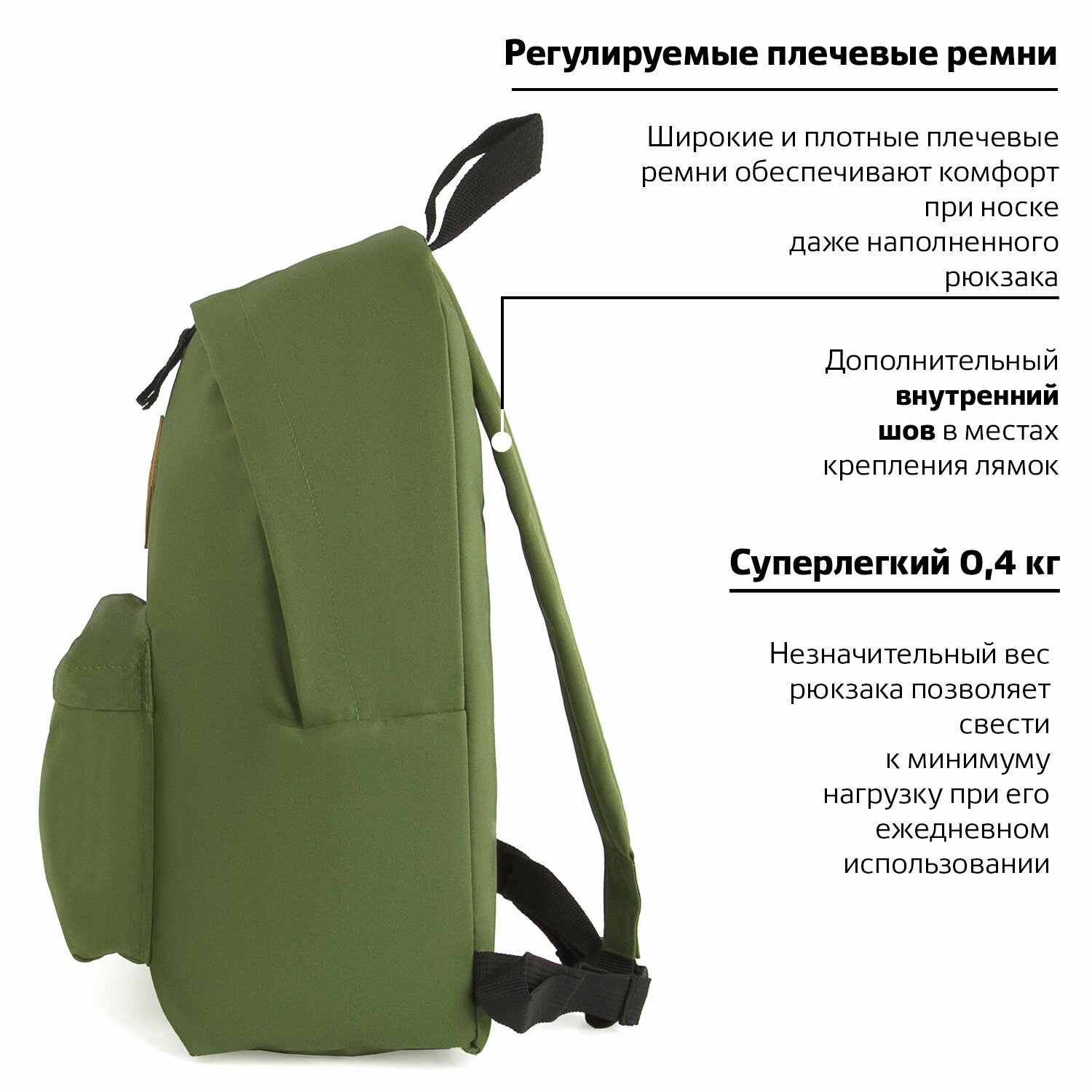 картинка Рюкзак, 1 отдел, 1 карман, 41*32*14 см, полиэстер, зеленый, уплотненная спинка, "Сити-формат", BRAUBERG, 225382 от магазина Альфанит в Кунгуре