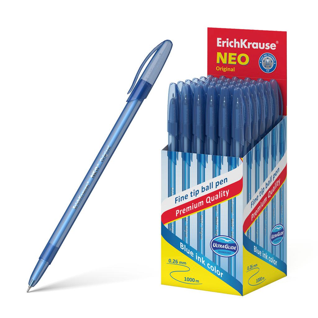 картинка Ручка шариковая, 0,7 мм, синяя, корп. прозрачный синий, "Neo Original", Erich Krause, 46515 от магазина Альфанит в Кунгуре