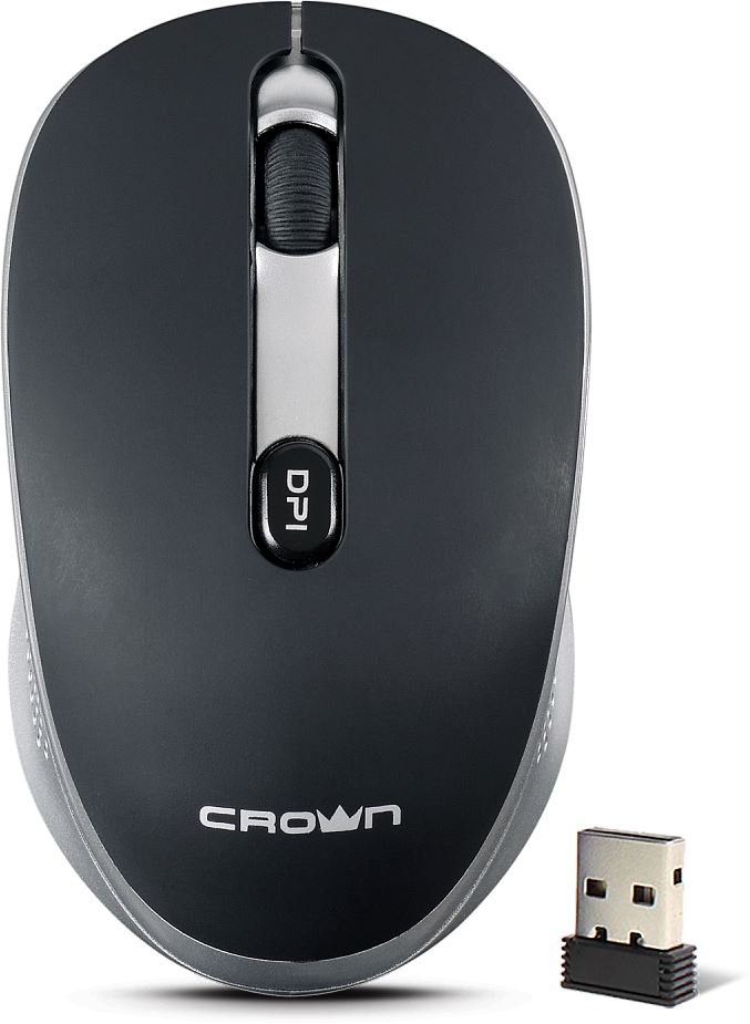 картинка Мышь беспроводная Crown CMM-11W, 1000-1600 dpi, черный/серебро от магазина Альфанит в Кунгуре