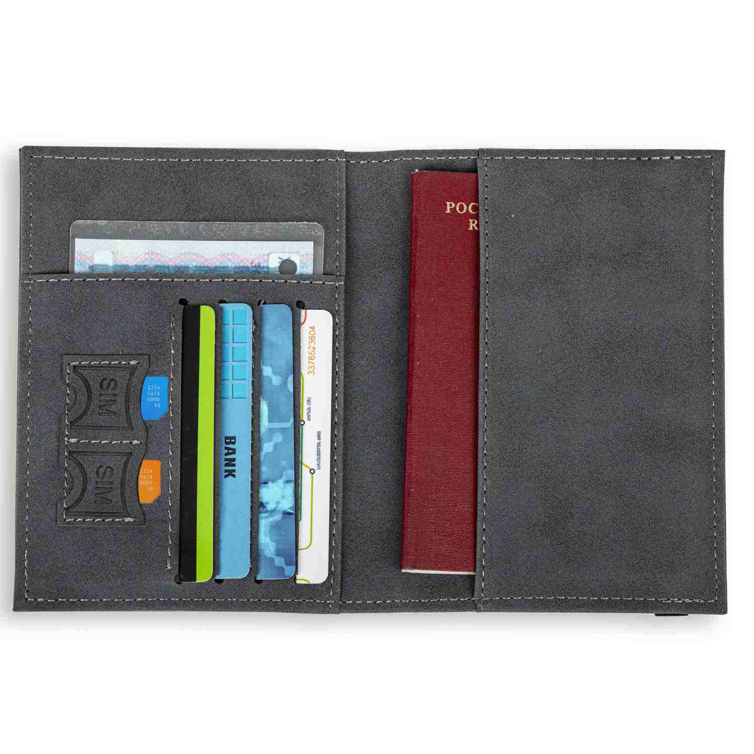 картинка Обложка для паспорта, экокожа, серый, с карманами и резинкой, "PASSPORT", BRAUBERG, 238203 от магазина Альфанит в Кунгуре