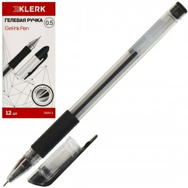 картинка Ручка гелевая, 0,5 мм, черная, корп. прозрачный, грип, "Klerk", 200013 от магазина Альфанит в Кунгуре