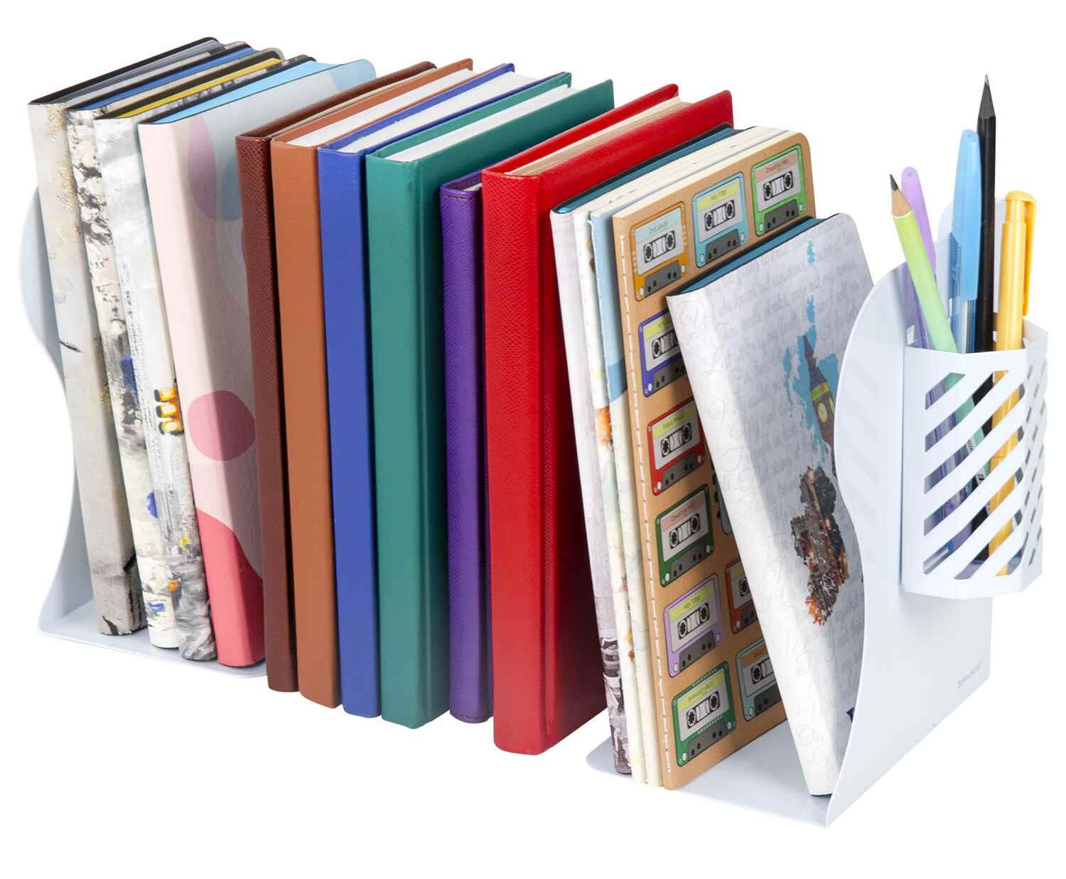картинка Подставка для книг, 19*10 см, металл, белый, с органайзером, BRAUBERG, 238066 от магазина Альфанит в Кунгуре