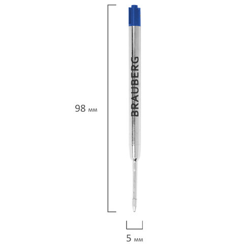 картинка Стержень шариковый, 98 мм, 1,0 мм, стандартный наконечник, металл, для автоматической ручки объемный, синий, BRAUBERG, 170199 от магазина Альфанит в Кунгуре