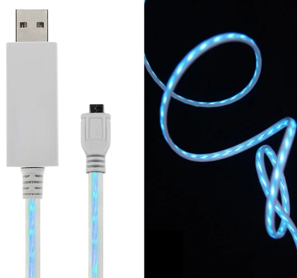 картинка Кабель зарядный USB 2.0 AM — USB 2.0 microBM, 0,8 м, белый, с LED подсветкой, AU-USB-SYNCH-LED от магазина Альфанит в Кунгуре