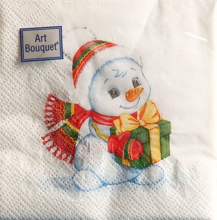 картинка Салфетки бумажные, 30 шт, 20*20 см, "Снеговик с подарком", Art Bouquet, 9246481 от магазина Альфанит в Кунгуре
