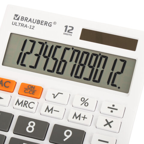 картинка Калькулятор настольный, 12 разрядов, 19,2*14,3 см, двойное питание, белый, "ULTRA-12-WT", BRAUBERG, 250496 от магазина Альфанит в Кунгуре