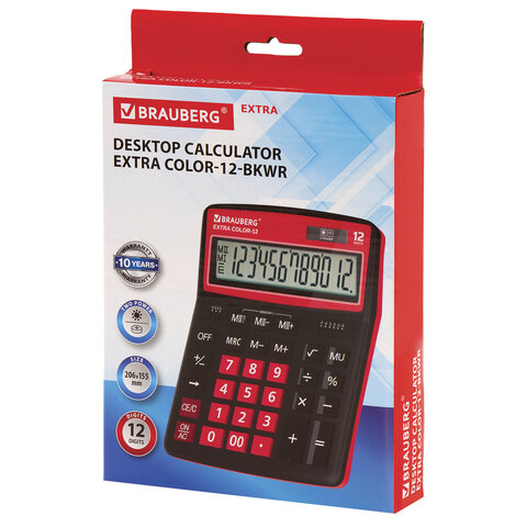 картинка Калькулятор настольный, 12 разрядов, 20,6*15,5 см, черно-малиновый, "EXTRA COLOR-12-BKWR", BRAUBERG, 250478 от магазина Альфанит в Кунгуре