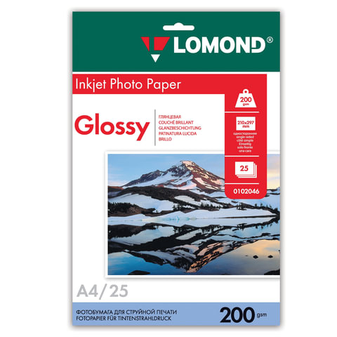 картинка Фотобумага Lomond А4, 200г/м2, 25л, белая, глянцевая, для струйной печати, 0102046 от магазина Альфанит в Кунгуре