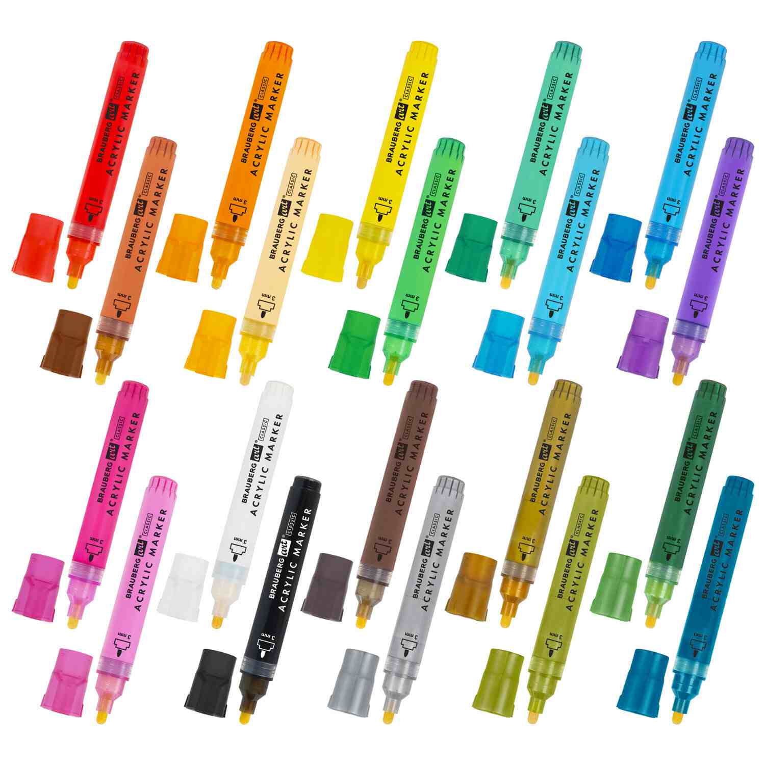 картинка Набор маркеров акриловых, 20 шт, 20 цв, 3 мм, BRAUBERG, 152526 от магазина Альфанит в Кунгуре