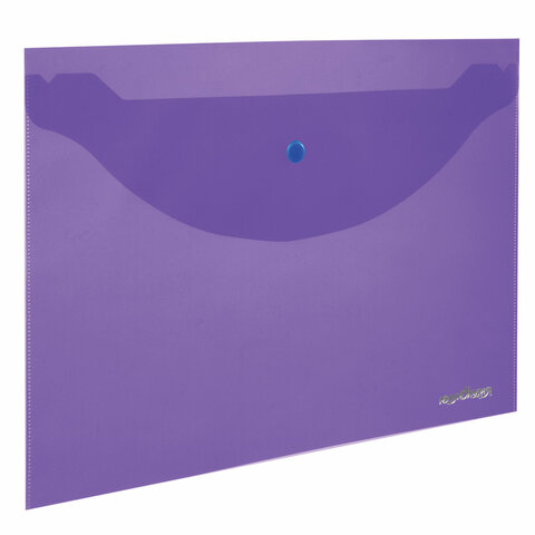 картинка Папка-конверт на кнопке, А4, 0,18 мм, до 100 л, прозрачная фиолетовая, Юнландия, 228669 от магазина Альфанит в Кунгуре