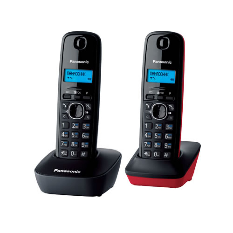 картинка Радиотелефон DECT Panasonic KX-TG1612RU3, 2 трубки, черная и красная от магазина Альфанит в Кунгуре