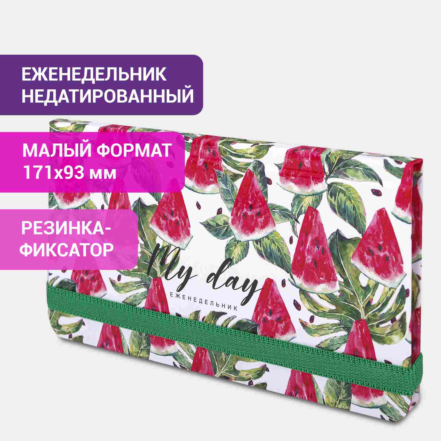 картинка Еженедельник недатированный, А6, 64 л, черный, "Watermelon", BRAUBERG, 114577 от магазина Альфанит в Кунгуре
