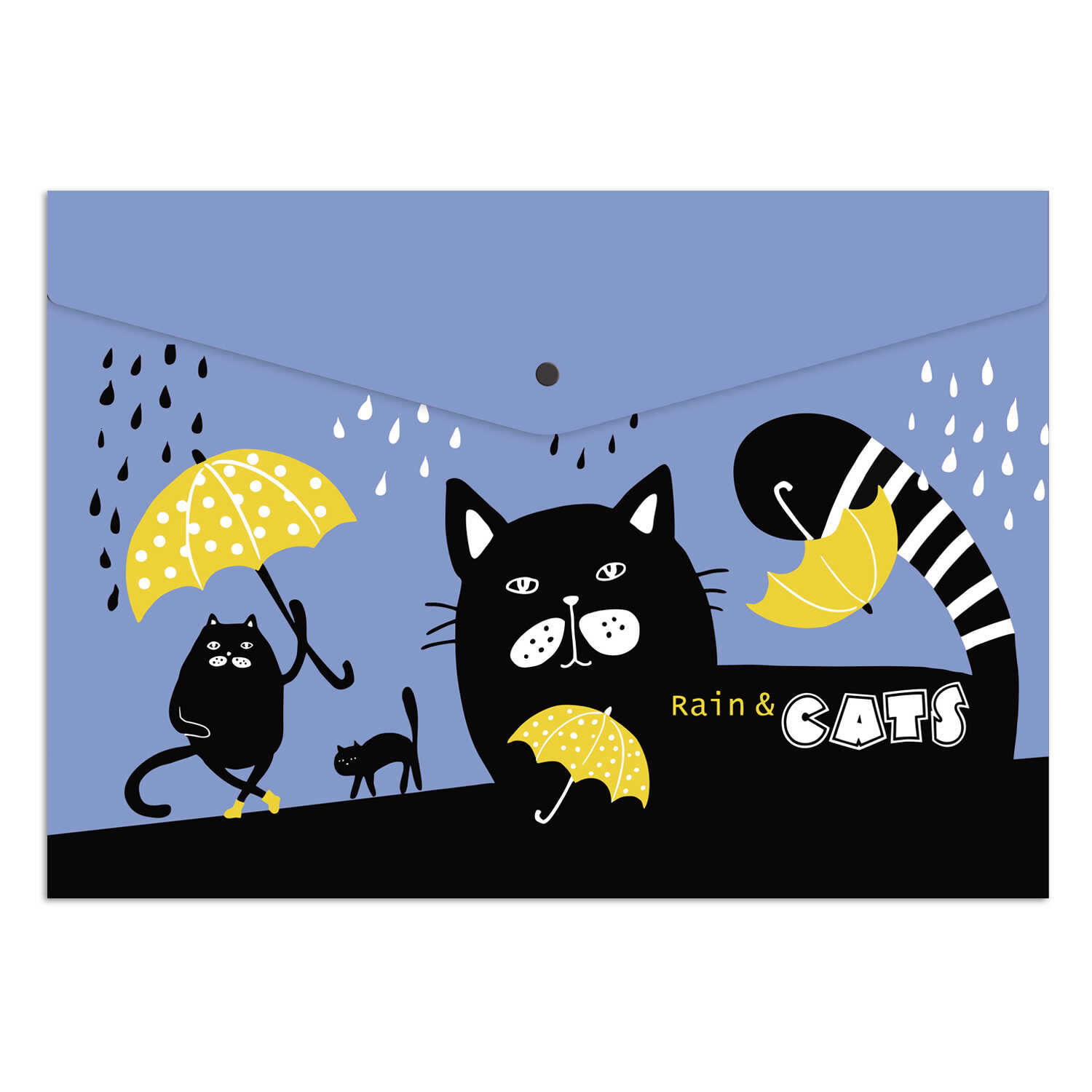 картинка Папка-конверт на кнопке, А4, "Кот с зонтом", Феникс+, 56602 от магазина Альфанит в Кунгуре