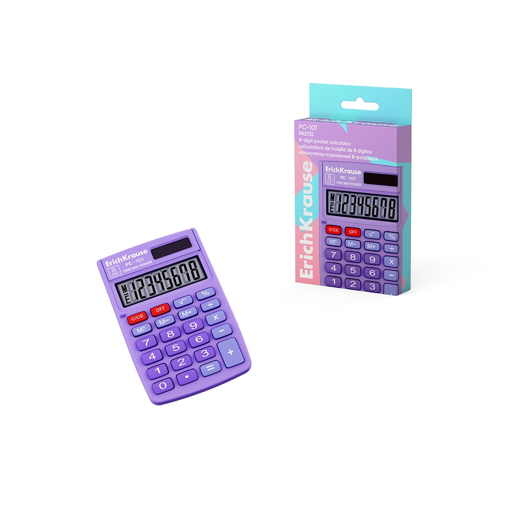 картинка Калькулятор карманный, 8 разрядов, фиолетовый, "Pastel PC-101", Erich Krause, 62006 от магазина Альфанит в Кунгуре